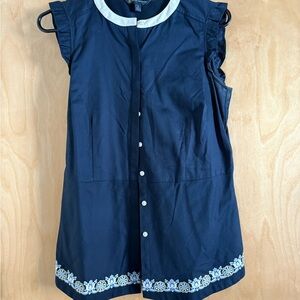Brooks Brothers Navy Blue Blouse with White Accents